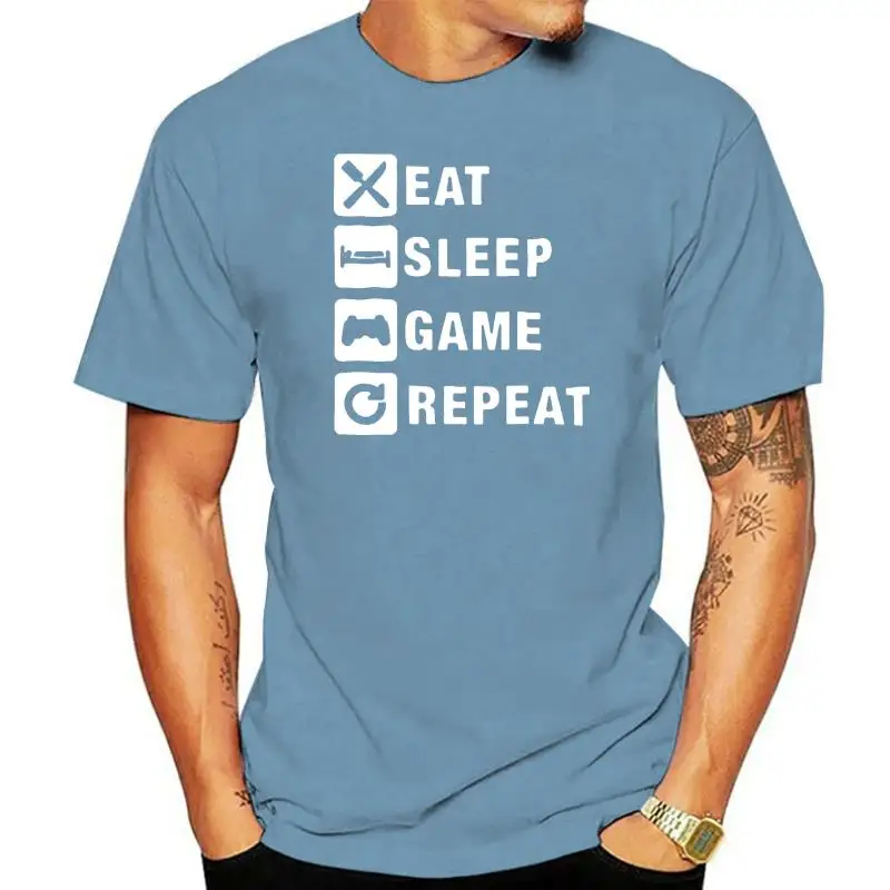 

Print New Fashion Eat Sleep Game Repeat Gaming t-shirt for men 2022 Leisure female tshirts round Neck Short Sleeve slim fit