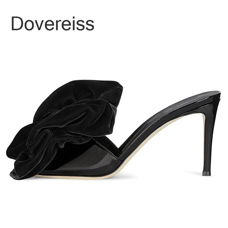 

Dovereiss Fashion Women's Shoes Summer Consice Sexy Mules Bowknot Butterfly Knot Stilettos Heels Elegant Slippers 41 42 43 44 45