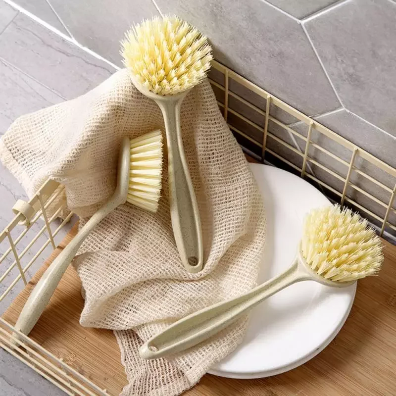 

Dishwashing Brush Household Washing Pot Brush Sink Stove Cleaning Brush Wheat Straw Decontamination Long Handle Washing