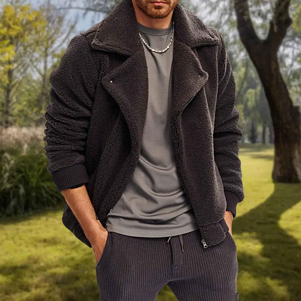 

Popular Bomber Coat Zipper Closure Skin-Touch Men Bomber Jacket Coldproof Plush Baseball Jacket