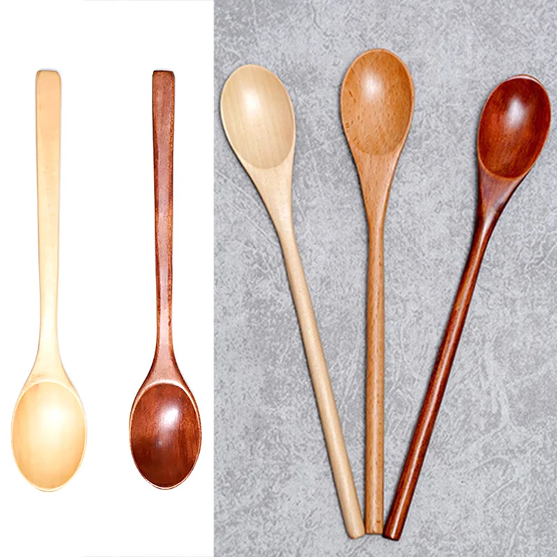 

1PC Long Handle Stirring Wood Spoons Dessert Honey Coffee Spoon Tea Stir Spoon Teaspoons Kitchen Tableware