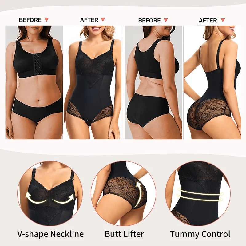 2XL Women Lace Shapewear Bodysuit Corset Slimming Body Shaper Tummy Control Fajas Colombianas Waist Trainer Slimming Underwear