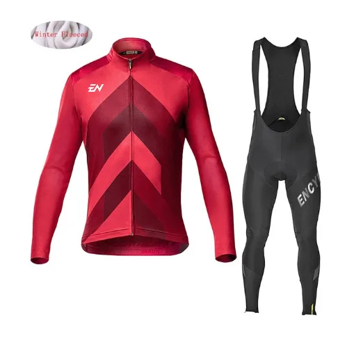 

2022 ENCYMO Winter Thermal Fleece Cycling Clothes Warn Men Jersey Suit Jacket Riding Bike MTB Clothing Bib Pants Set