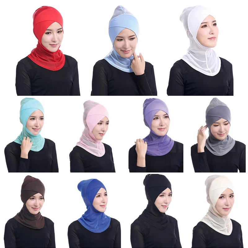 

Casual Women's Hijabs Soft Muslim Full Cover Inner Hijab Cap Islamic Underscarf Modal Fabric Neck Hat Cross Stitching Bonnet Hat