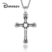darhsen male men christian cross pendant necklace chain silver color stainless steel fashion jewelry new 2021