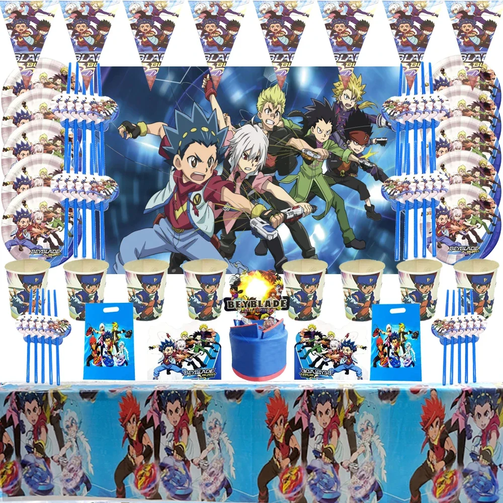 

Hot Beyblade Theme Birthday Party Supplies Plates Cups Napkins Tablecloth Aluminum film Number Balloons Set Party Decoration