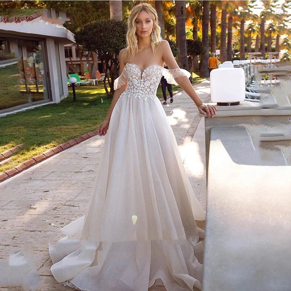 

Boho Wedding Dress V-Neck Sleeveless Spaghetti Straps Zipper Backless Vestido De Noiva Tulle Lace Applique A-Line Bridal Gown