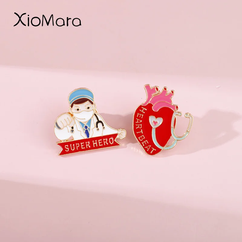 

Medical Stethoscope Heart Enamel Pin Customized Super Hero Doctor Nurse Brooch Lapel Backpack Badge Jewelry For Medical Students