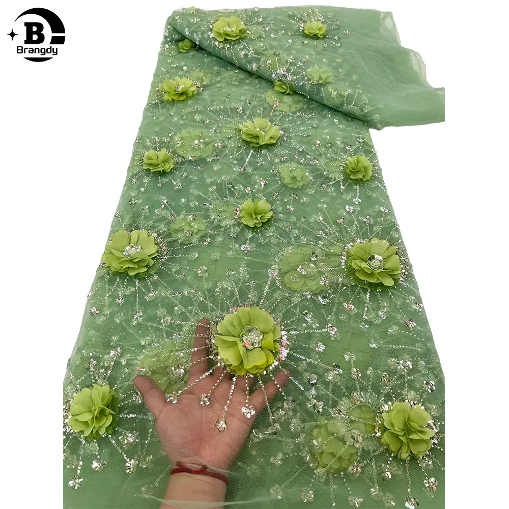 Кружевная ткань с блестками трения Высококачественная вышивка 3D Цветочная