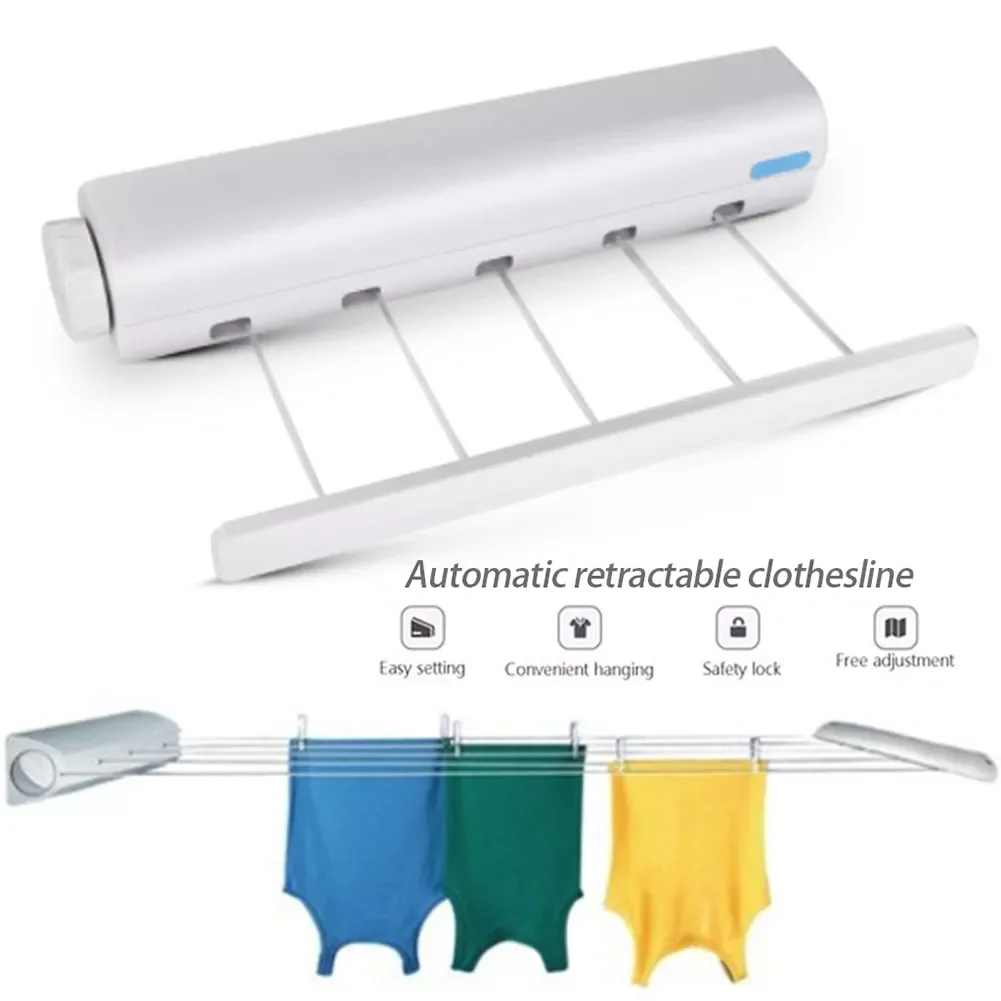 

Retractable Indoor Clothes Hanger Rope Wall Mounted Hanger Drying Towel Rack Flexible Clothesline Bathroom Clothes Dryer