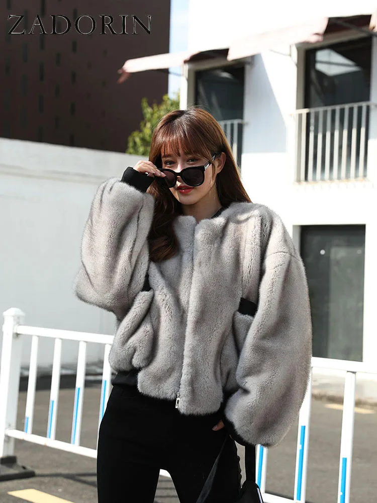 ZADORIN Korean Style High Quality Faux Mink Coat Women Oversized Faux Fur Coat Bomber Jackets Fashion Female Jacket Streetwear