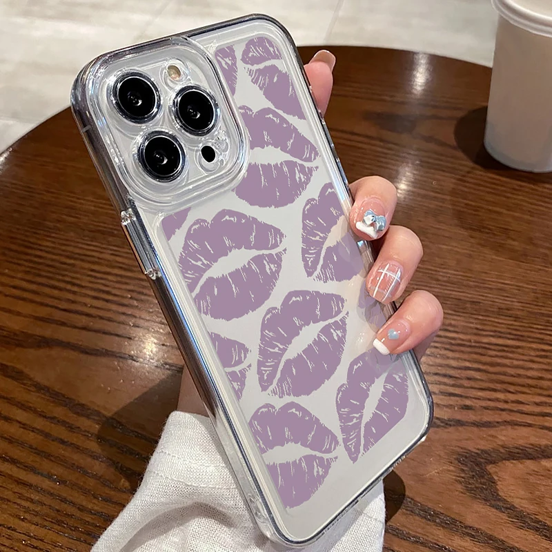 Прозрачный чехол для телефона с рисунком красных губ iPhone 13 14 15 Pro Max Plus 12 11
