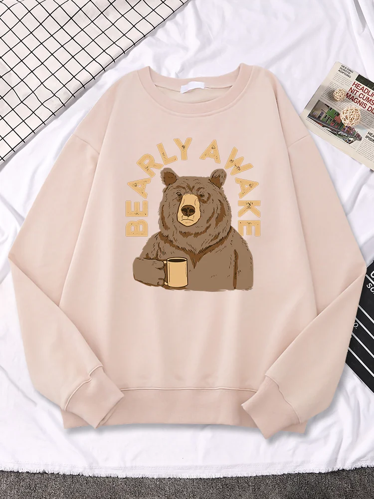 

Bearly Awake Bear With Coffee Fashion Prints Men's Streetwear Crewneck Fleece Hoodies Casual Cartoon Cute Clothes Man Hoodie
