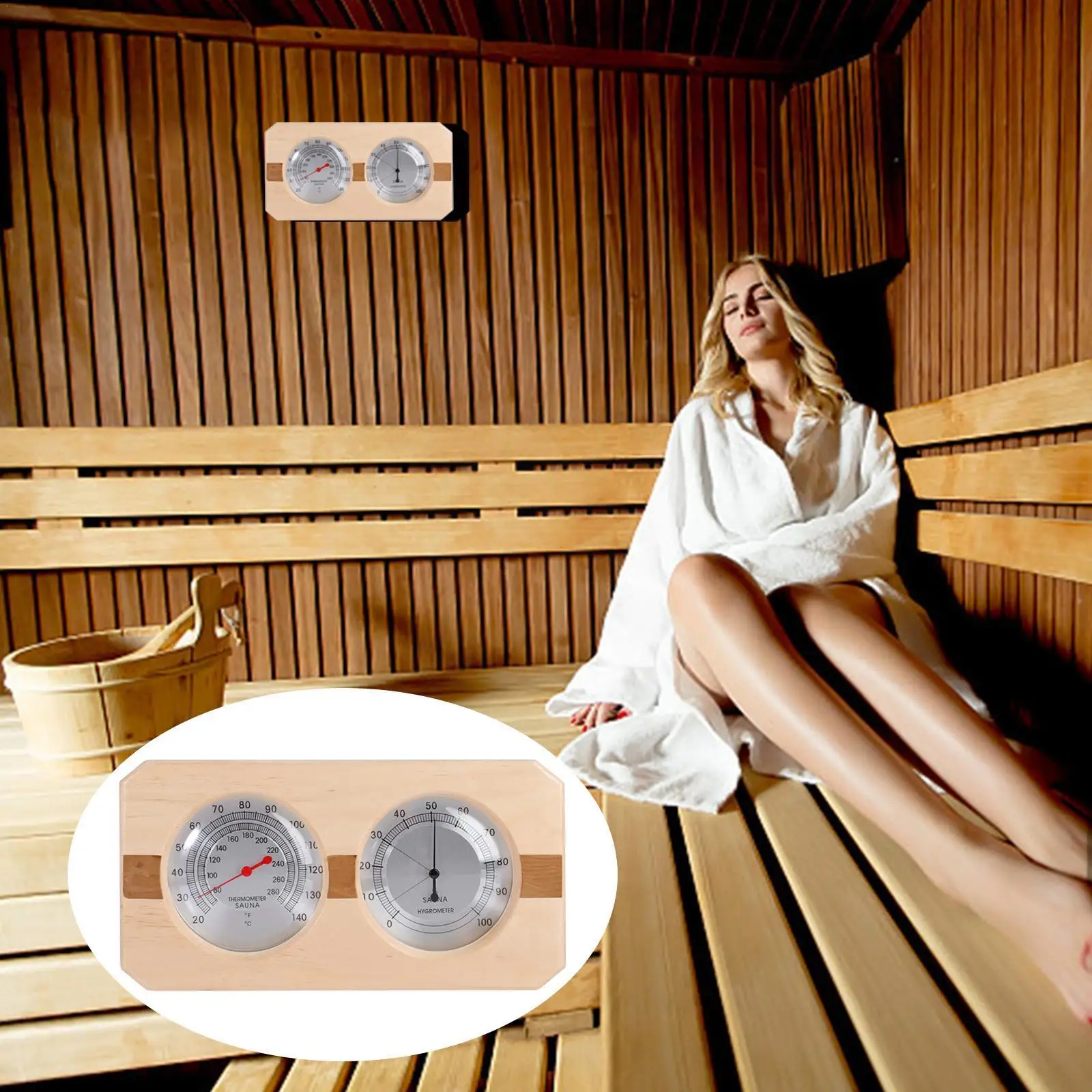 

2 в 1, деревянный термометр-гигрометр для сауны