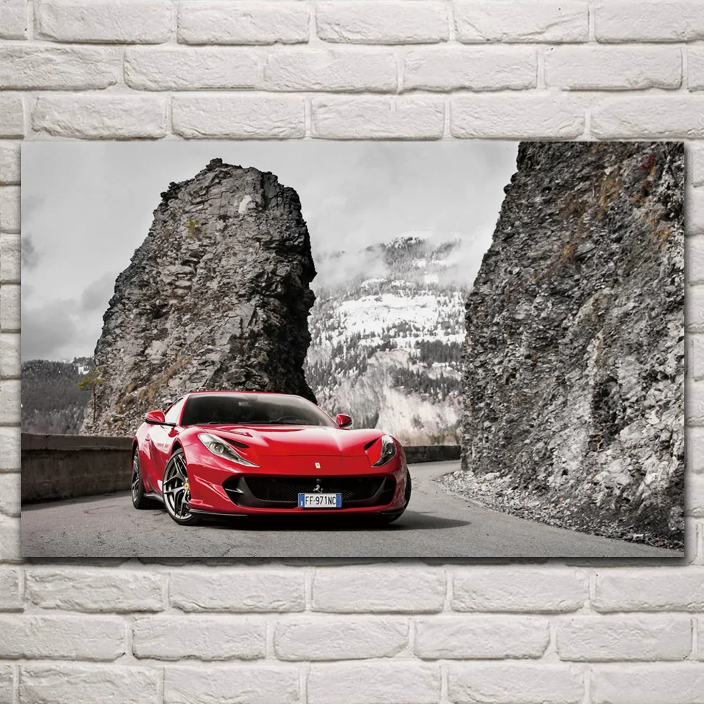 

Cool red portofino mountains road cars supercars vehicle fabric posters on wall picture living room home decoration art KR121