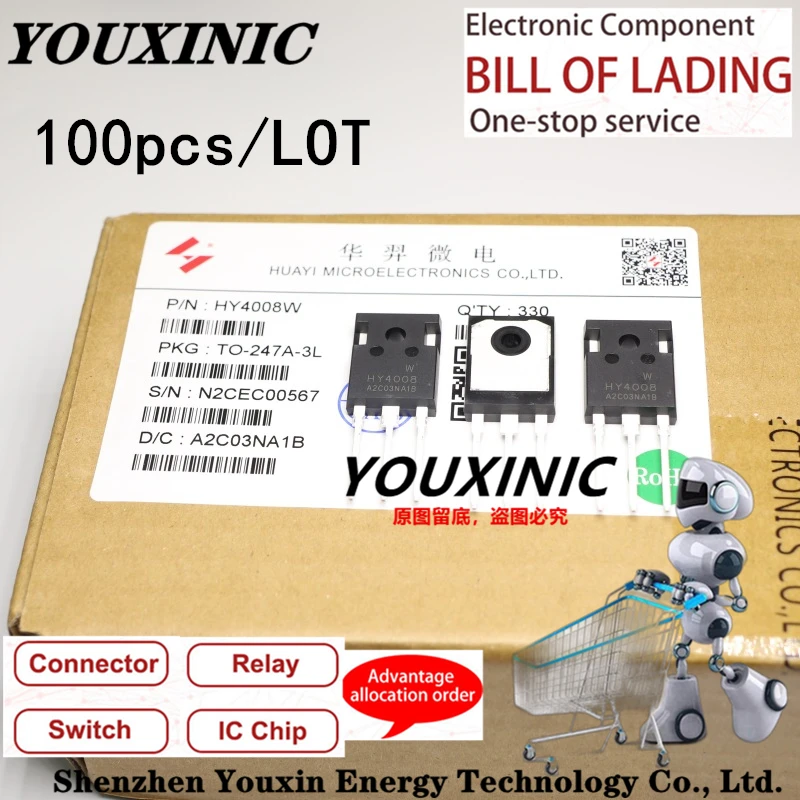 

YOUXINIC 2022+ 100PCS 100% New Original HY4008 HY4008W TO-247 MOSFET Inverter Ultra Chip 80V 200A