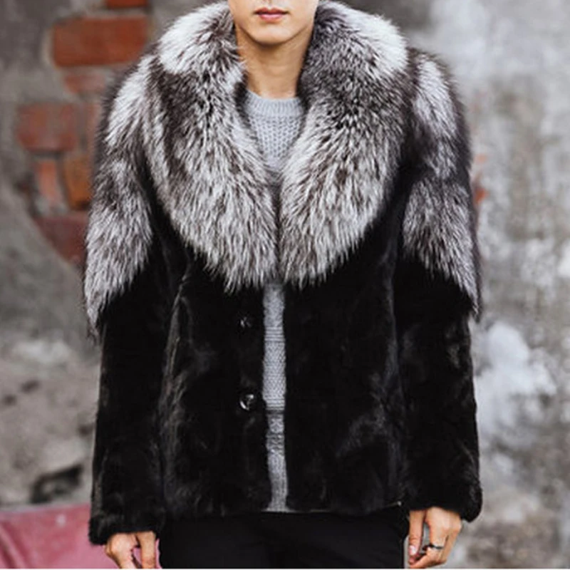 

Thick Jacket Autumn Winter Fur Coat Men Black Lapel Warm Luxury Faux Fur Parkas Bontjas Mens Furry Shaggy Outerwear Windbreaker
