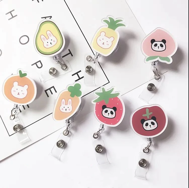 Cartoon Fruit Card Sets Belt Key Ring Retractable Pull Badge Reel ID Lanyard Name Tag Card Badge Holder Reels Recoil Chain Clips
