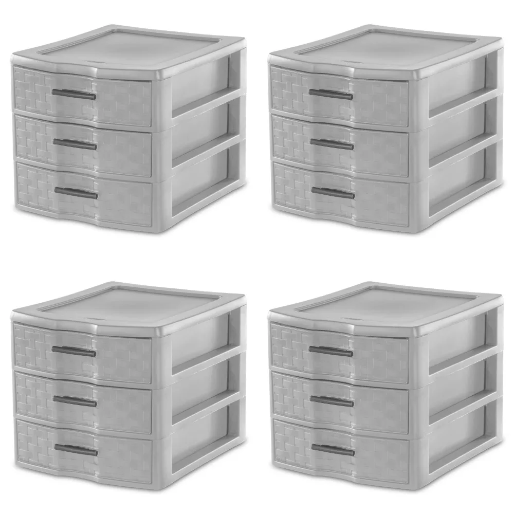 

Sterilite Medium Weave 3 Drawer Unit Plastic, Cement, Set of 4