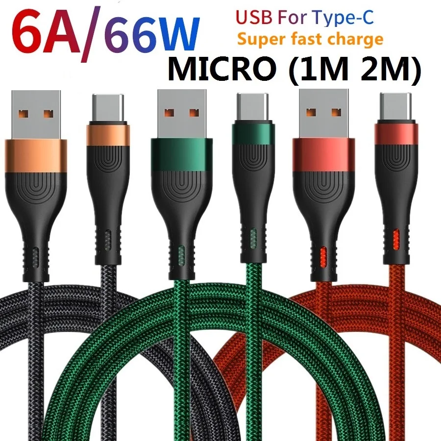 

3Pack 1M 2M 66W 6W Fast Quick Charging Type c Micro V8 Usb Cable High speed Cables For Samsung s10 s20 htc lg xiaomi huawei