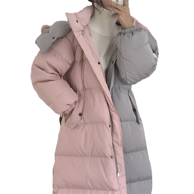 Down Jacket Colorful Women's Winter New Big Fur Collar Design Sense with Belt Slim In The Long Section White Duck Down Jacket