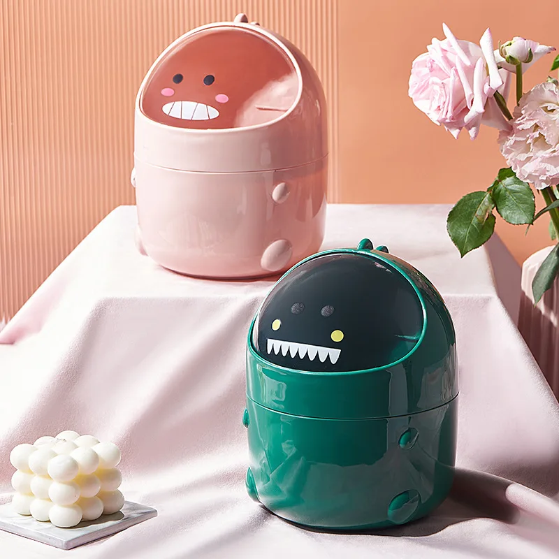

Kawaii Little Dinosaur Desktop Mini Trash Can Creative Office Flip Storage Bucket Japanese Sundries Storage Box Cute Waste Bin