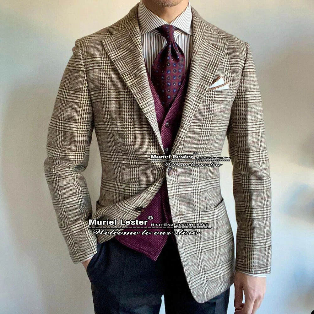 

Мужской Клетчатый костюм в клетку, смокинг для жениха, 3 предмета