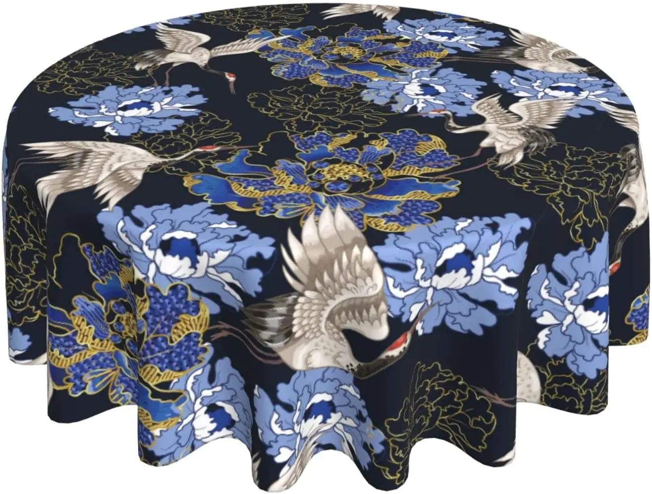 

Chinoiserie Vintage Blue Flowers Floral Reusable Round Tablecloths 60 Inch Table Cloth Waterproof Washable Kitchen Dining Room