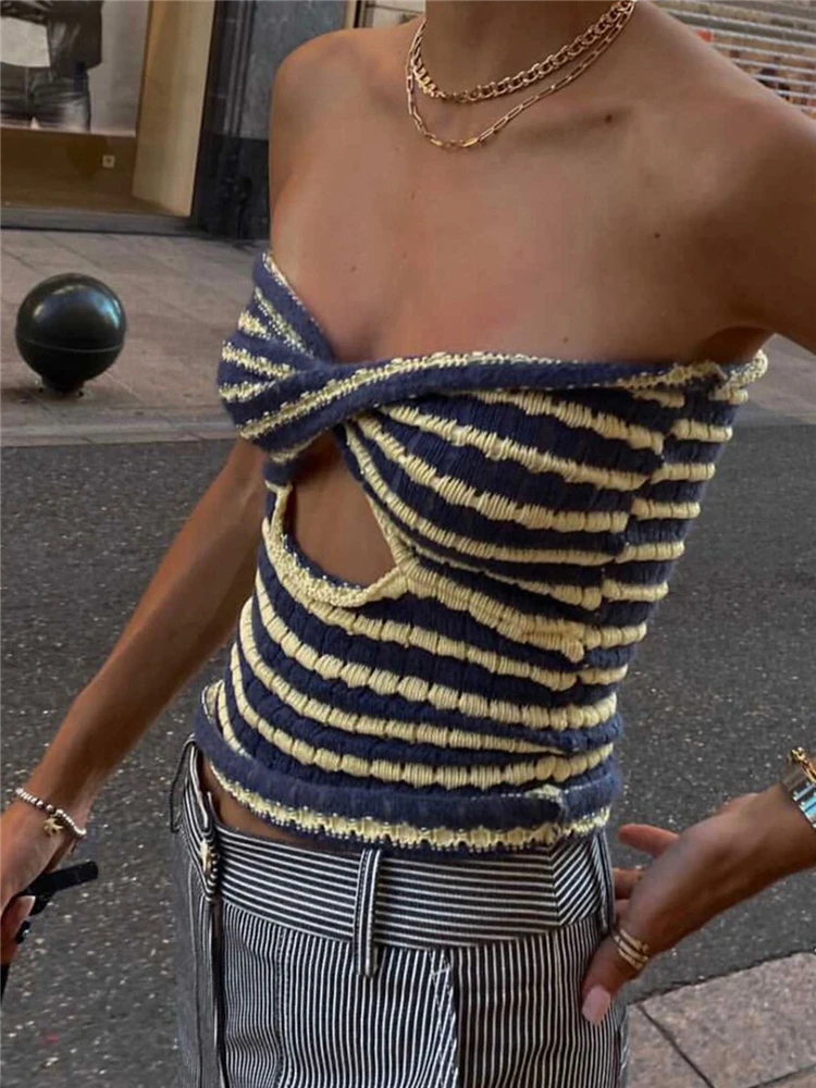 

Tossy 2022 Off Shoulder Knit Tube Top Sexy Strapless Backless Bustier Tops For Women Stripe Cropped Top Hot Summer Streetwear