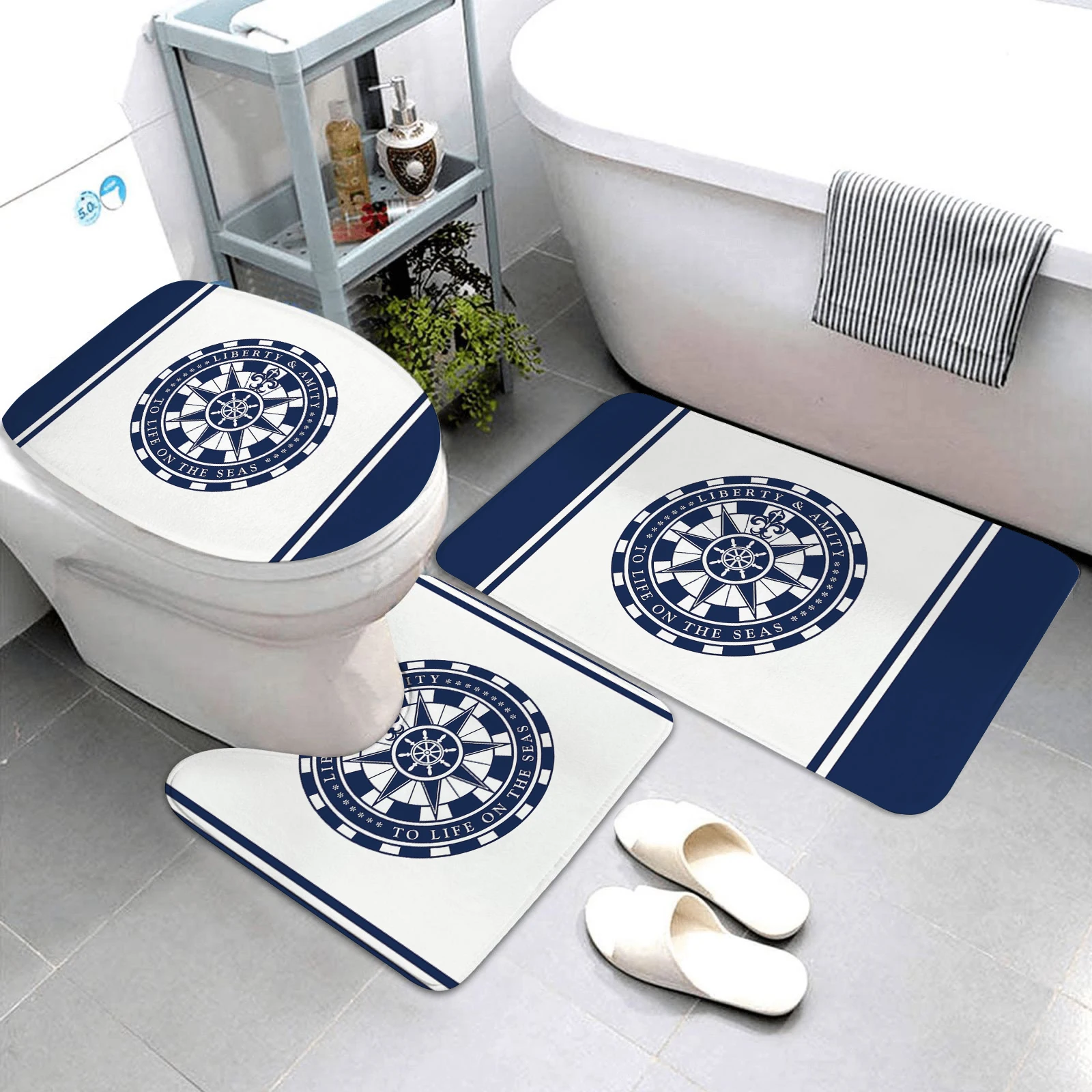 

dark blue nautical series bathroom mat three-piece bathroom rugs and mats bathroom products bathroom mats can be customized