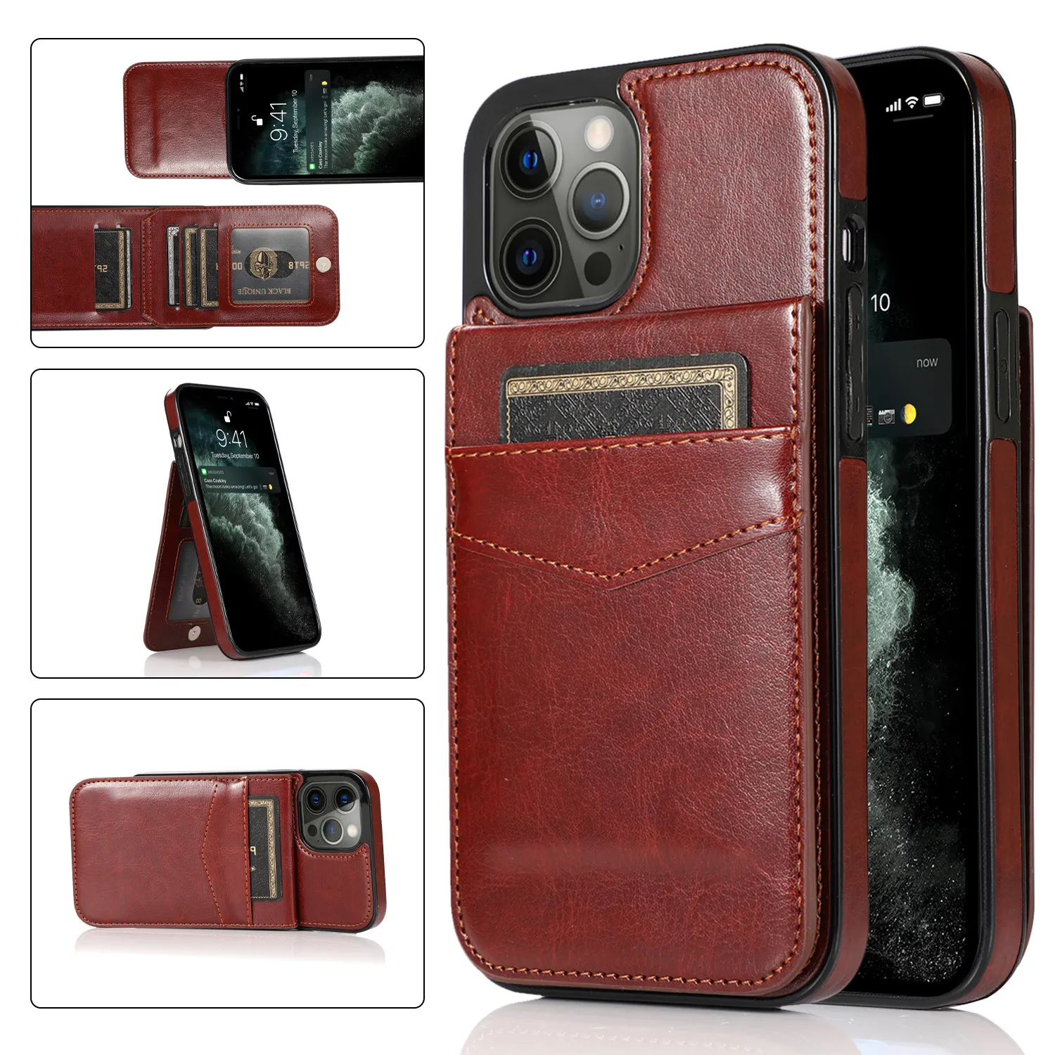

Wallet Flip Leather Cover for IPhone 14 13 12 Mini 11 X XR XS Pro Max 7 8 Plus Case with Credit Card Holder Kickstand