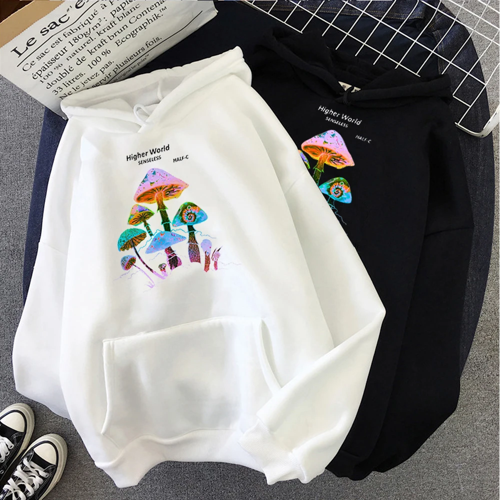 

Women's Sweatshirt Colorful Mushroom Print Hooded Casual Pullovers Oversized Hoodies Harajuku Lady Hoody Tops Female Clothing