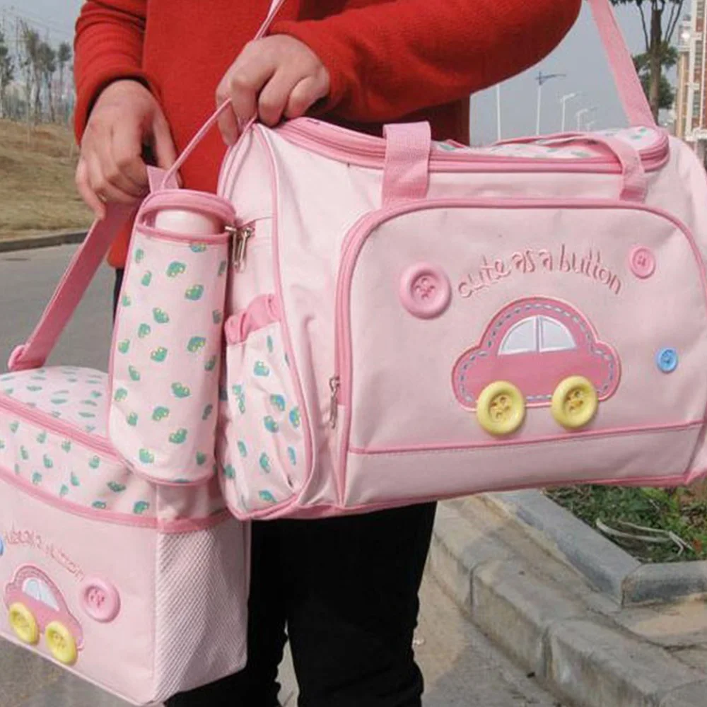 

Baby Diaper Bag Oxford Cloth Cartoon Cute Pink Car Suitcase Go Out Travel Big Space Storage Combination 3 PCS Set Wholesale