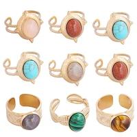 ethinic delicate open ring gold color bohemian natural stones opal open ring geometric hollow for women stainless steel jewelry