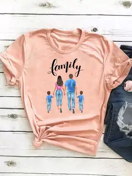 Clothing Summer Top Fashion Short Sleeve Print T Shirt Tee Lovely Family Mom Mother Basic Women Clothes Graphic T-shirt 5