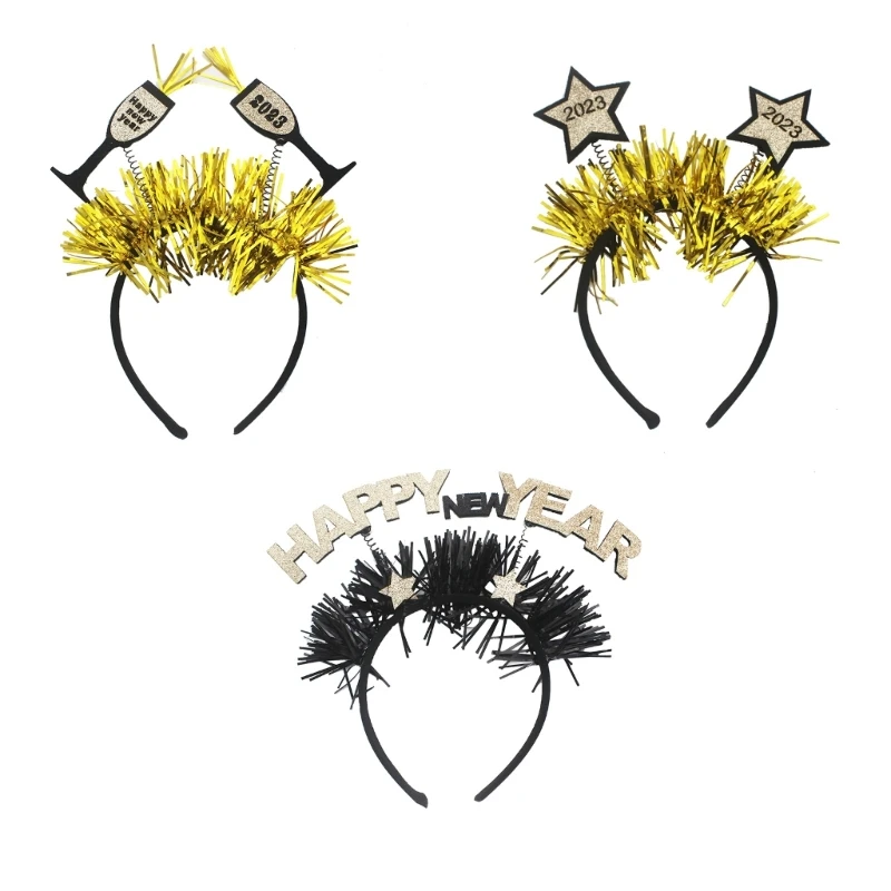 

New Year HairHoop Happy New Year Headband 2023 New Year Headband Headwear 2023 Happy New Year Hair band