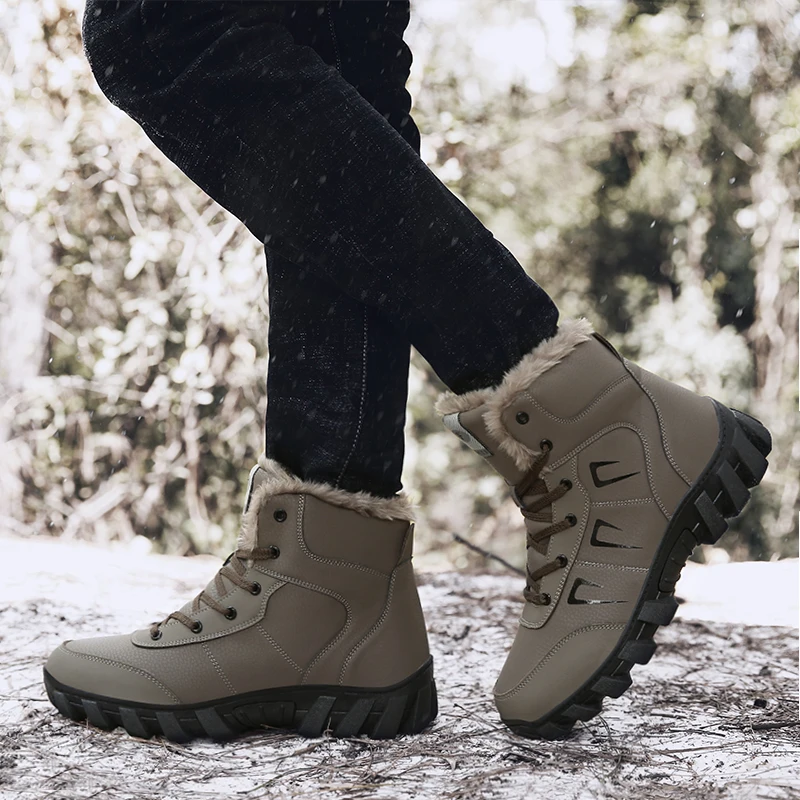 Keep Warm Snow Botas Hombre Winter Boot Leather Waterproof Man Hiking Boots Lace Up Hunting Tourism Mountain Shoes Winter Boots