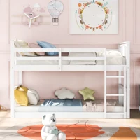 (US Stock) Minimalist Twin Over Twin Bunk Bed with Ladder, White