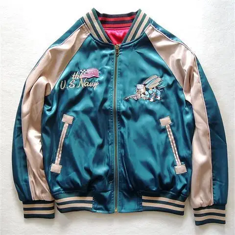 

Harajuku Lovers Couples Bees Embroidery Reversible Jacket Faux Silk Baseball Satin Bomber Jacket Spring Double-sided Streetwear