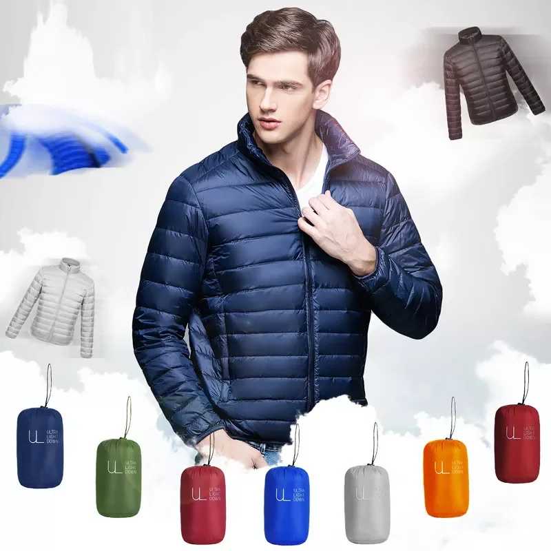 

2023New Men Puffer Jacket Ultra Light Down Jacket Men Windbreaker Feather Jacket Man Lightweight Portable Warm Coat