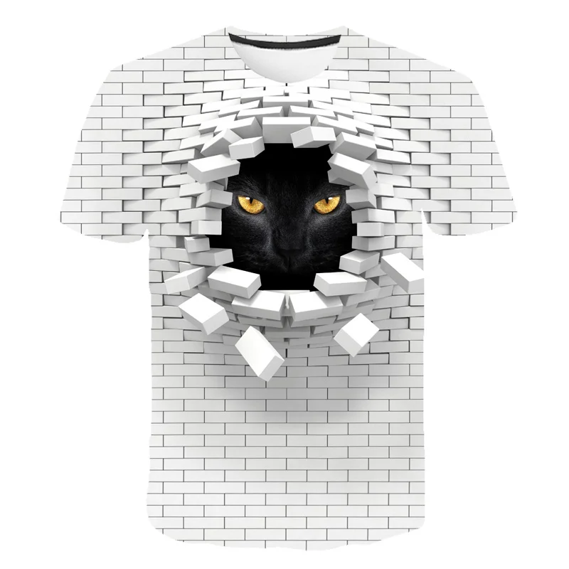 

2021 Men 3D Cat Wall Print Casual Harajuku Women T-Shirt Summer Short Sleeve O-neck Quality Tee Boys Clothes Top Female T Shirt