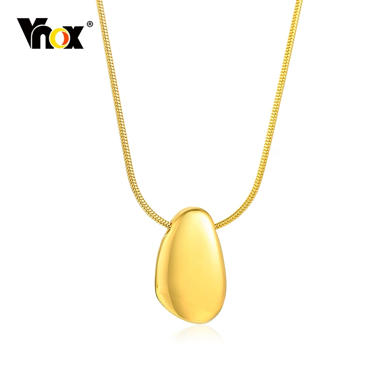 

Vnox Women Necklace, Smooth Round Bean Shaped Pendant with Adjustable Snake Chain, Gold Color Solid Metal Neck Jewelry