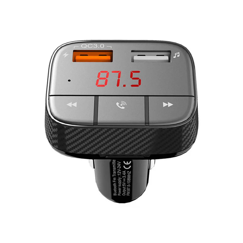 

Car Bluetooth 5.0 FM Transmitter Wireless Hands Free Car Kit MP3 Player FM Radio Adapter Quick Charge QC 3.0 Dual USB Charger