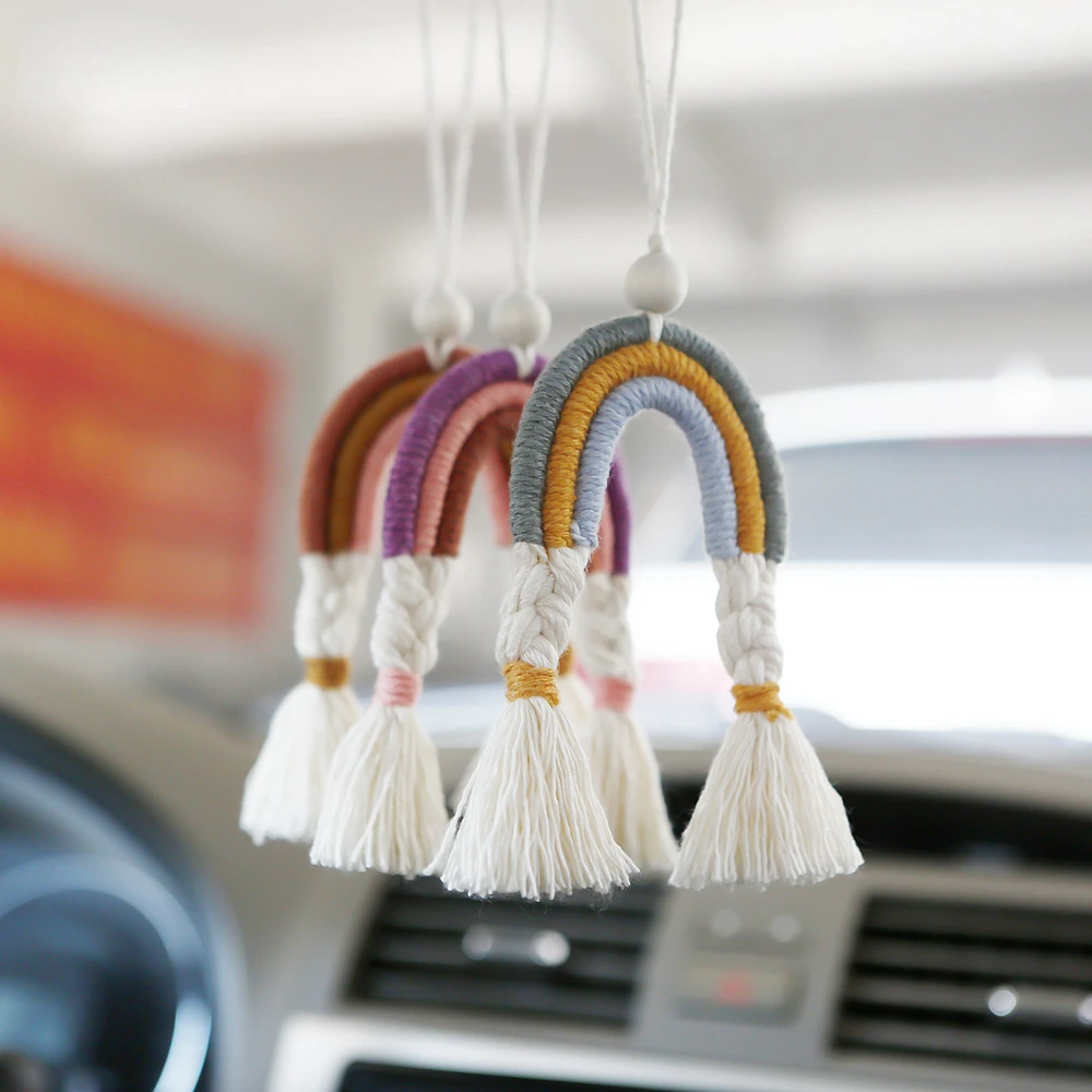 

Car Ornament Car Hanging Interior Accessories Creative Car Rearview Mirror Pendant Color Cute Hand Weaving Fashion