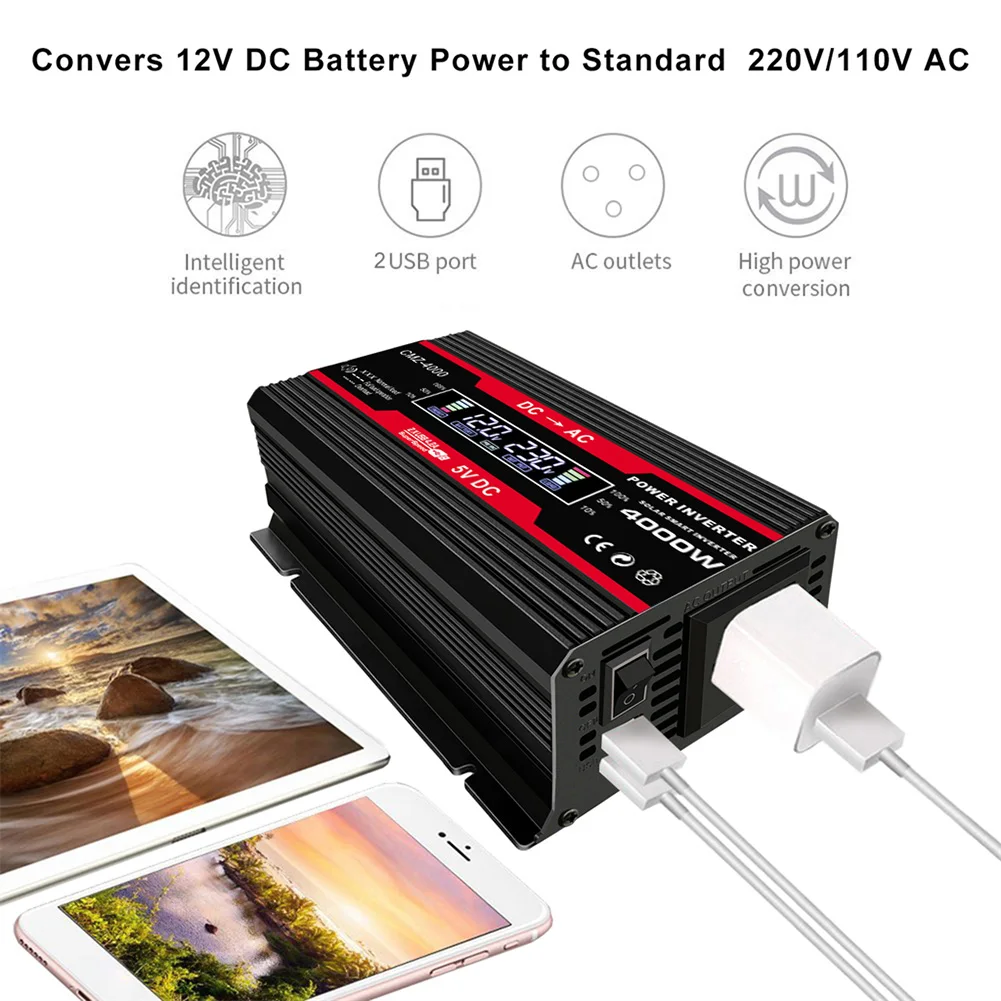 

4000W Car Inverter Converter 12V to 110V/220V Modified Sine Wave Charge Converter Voltage Transformer Car Adapter