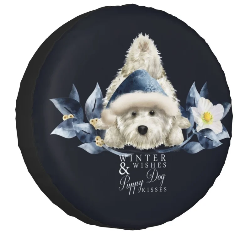 

Christmas Westie Spare Tire Cover Case West Highland White Terrier Dog Wheel Covers for Jeep Hummer 14" 15" 16" 17"