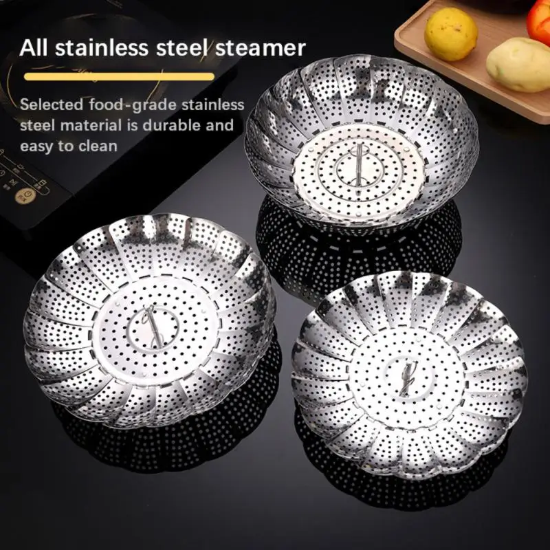 

Stainless Steel Food Steamer Bowl Vegetable Fruit Steamer Basket Steaming Rack Drawer Kitchen Tools Folding Steamer Accessories
