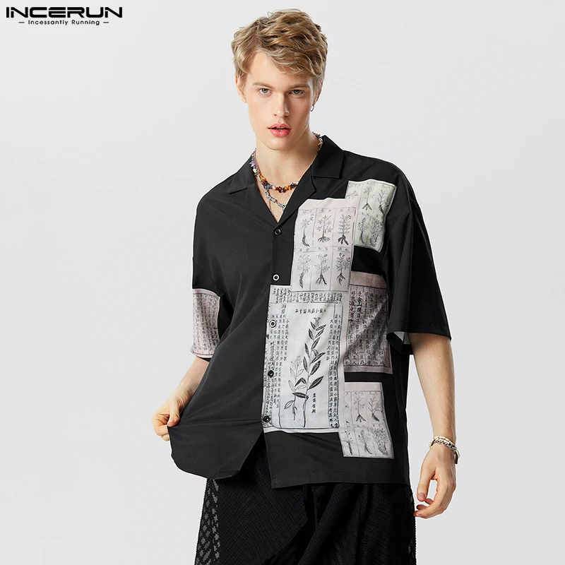 

Handsome Well Fitting Tops INCERUN Men's Chinoiserie Printed Shirts Casual Fashion Hot Sale Male Short Sleeve Lapel Blouse S-5XL