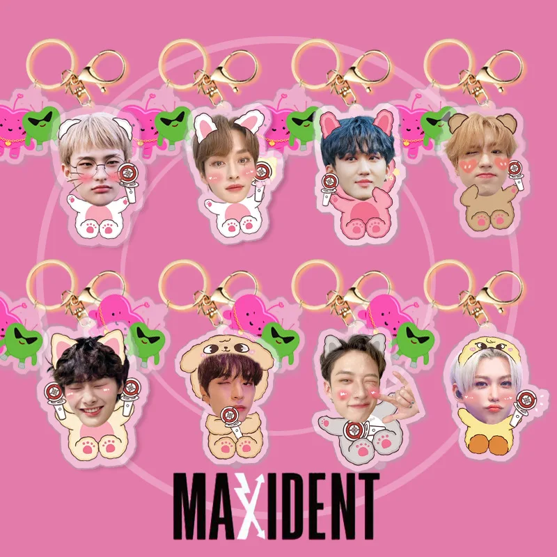 

5CM Kpop Stray Kids MAXIDENT Album Cartoon Photo Printed Acrylic Keychains Bangchan Felix Hyunjin Keyring Bag Pendant STAY Gifts