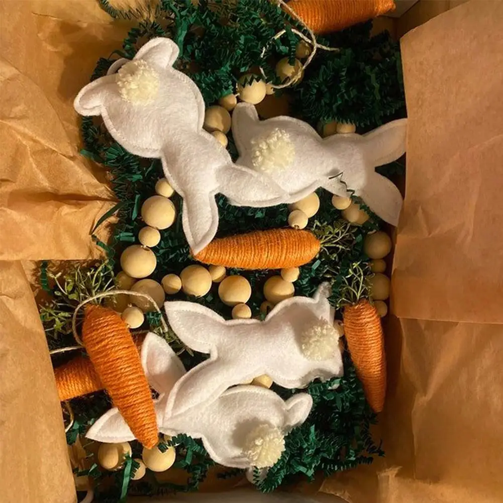 Пасхальный кролик морковная гирлянда фетровая с деревянными бусинами для